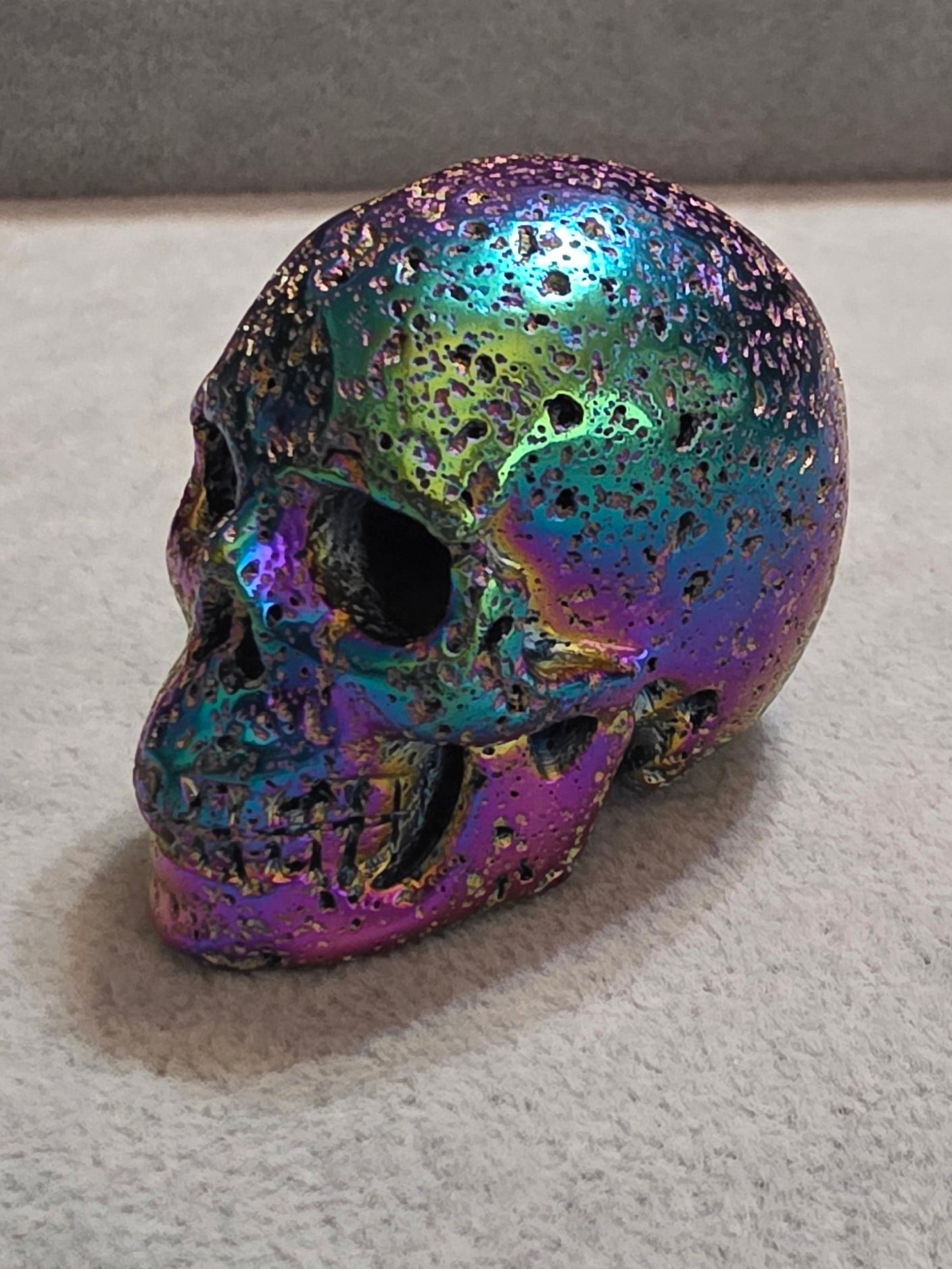 2.0" Rainbow Aura Hot Lava, Hand Carved Crystal Skull, Realistic, Crystal Healing