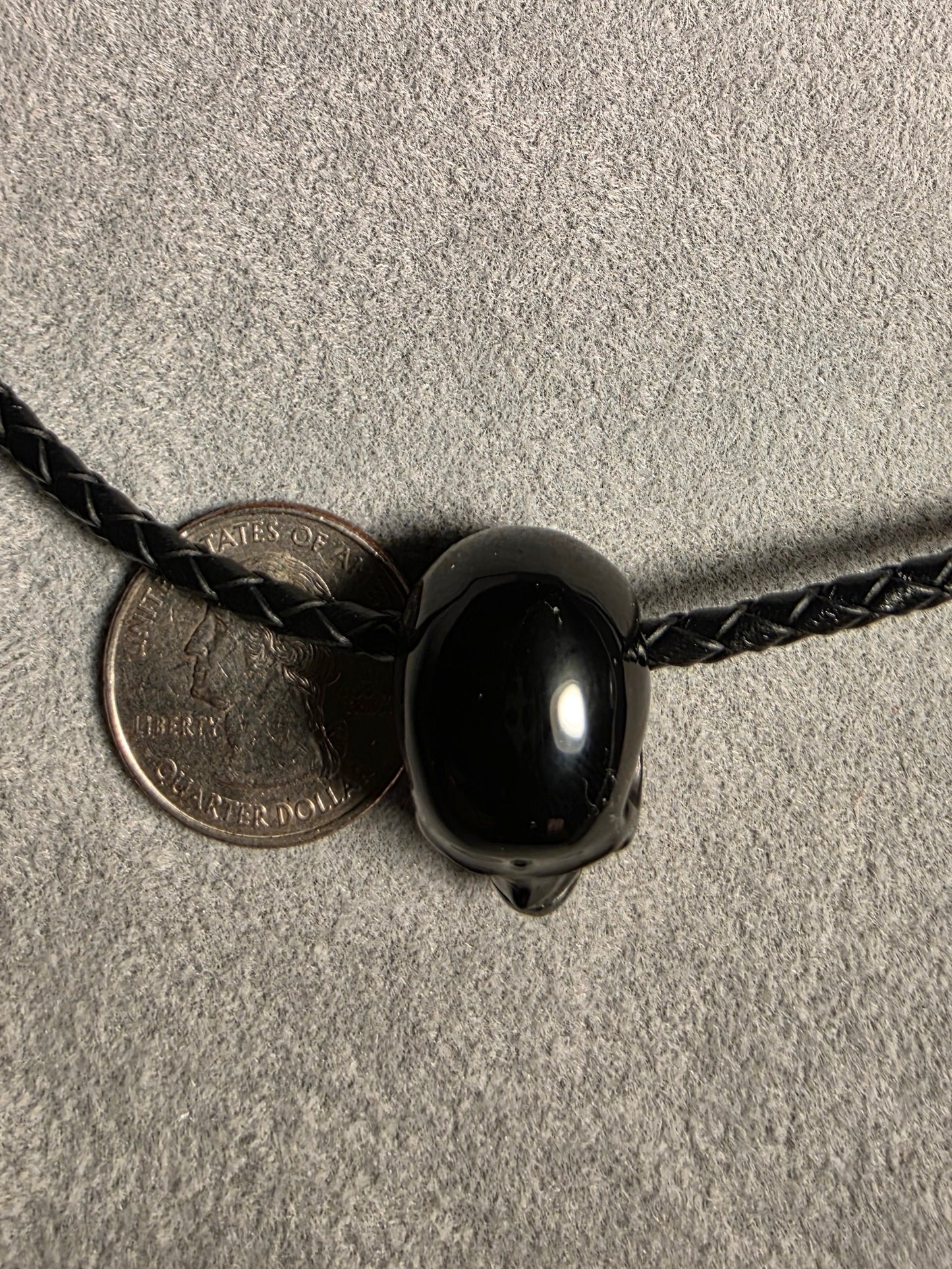 Black Obsidian hand carved skull pendant