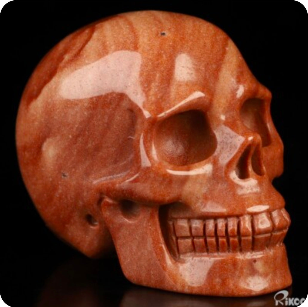 2.0" Red Painting Jasper, Hand Carved Crystal Skull, Realistic, Crystal Healing