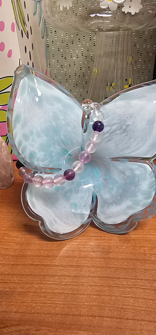 Fluorite and Lemurian Clear Quartz 8mm Bracelet