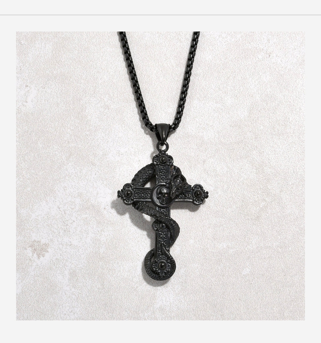 Black Gun Metal Dragon Cross Steel Hearts Necklace