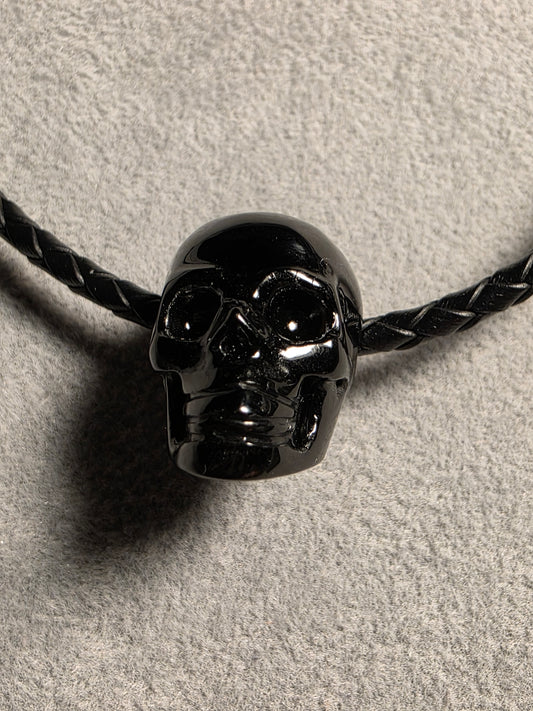 Black Obsidian hand carved skull pendant