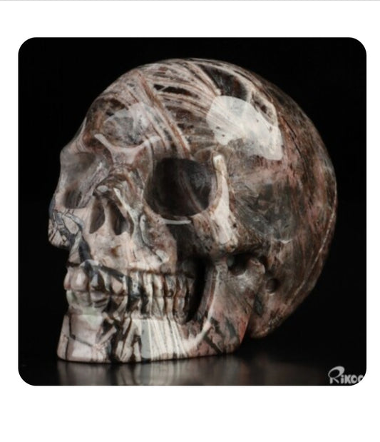 2.0" Red Giraffe Jasper, Hand Carved Crystal Skull, Realistic, Crystal Healing