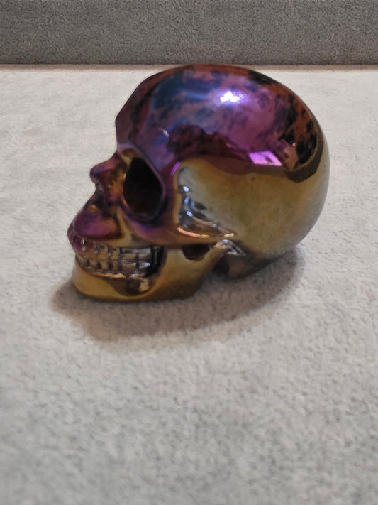 Aura coated Mahogany Obsidian 2" hand carved skull