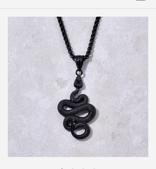 Black Gun Metal Snake Steel Hearts Necklace